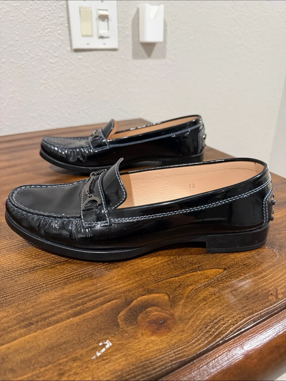 TOD’S  black patent leather driving shoe loafer moccasin Size 10